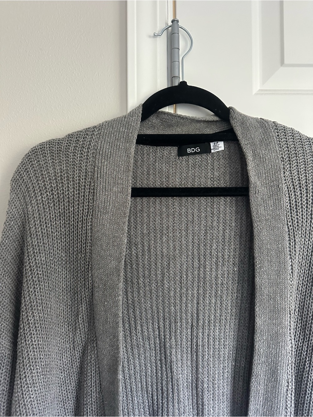 BDG Light Gray Open-Front Ribbed Cardigan - Picture 2 of 5
